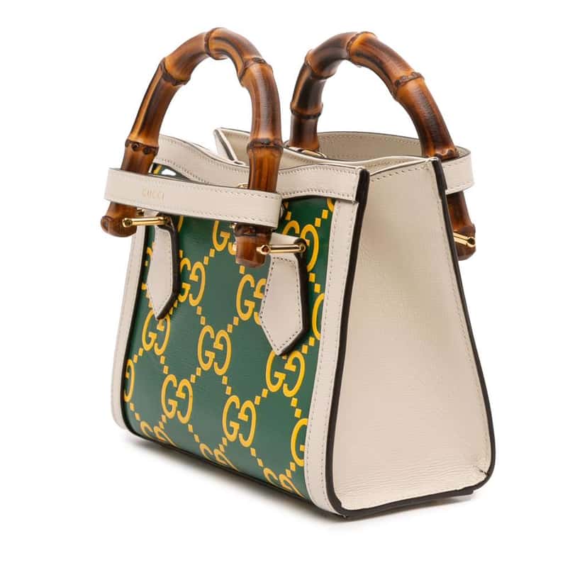 Gucci Mini Leather Bamboo GG Diana Satchel Green Leather Very good condition - Back View