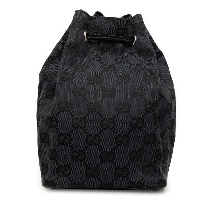 Gucci GG Canvas Drawstring Bucket Bag Black Canvas Good condition - Front View
