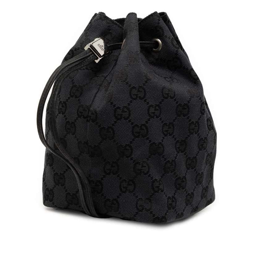 Gucci GG Canvas Drawstring Bucket Bag Black Canvas Good condition - Back View