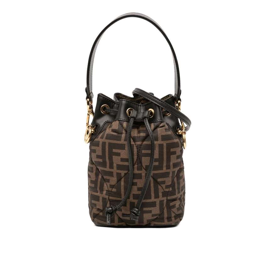 Fendi Mini Quilted Silk FF 1974 Mon Tresor Bucket Bag Brown Silk Very good condition - Front View