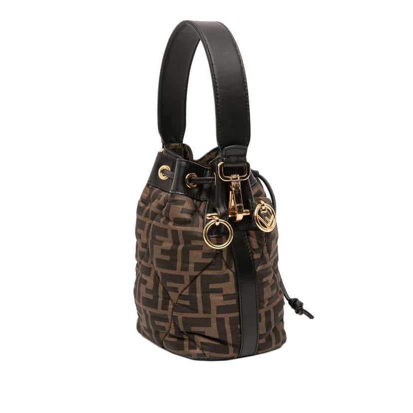 Fendi Mini Quilted Silk FF 1974 Mon Tresor Bucket Bag Brown Silk Very good condition - Back View