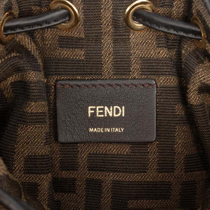 Fendi Mini Quilted Silk FF 1974 Mon Tresor Bucket Bag Brown Silk Very good condition - Box View