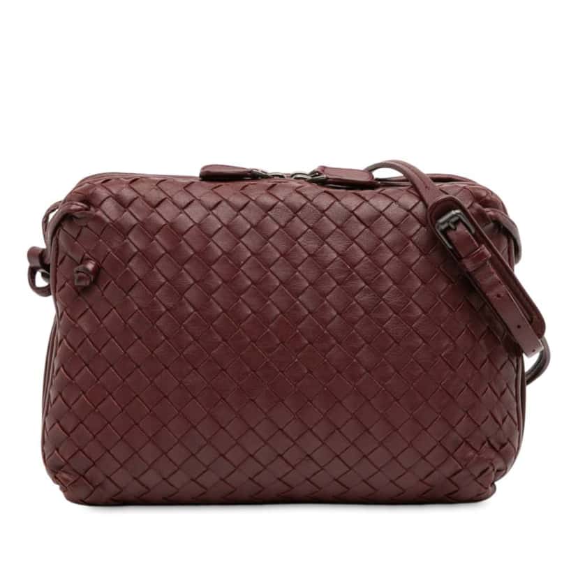 Bottega Veneta Nappa Intrecciato Nodini Double Zip Crossbody Red Leather Good condition - Front View