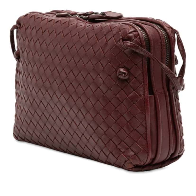 Bottega Veneta Nappa Intrecciato Nodini Double Zip Crossbody Red Leather Good condition - Back View