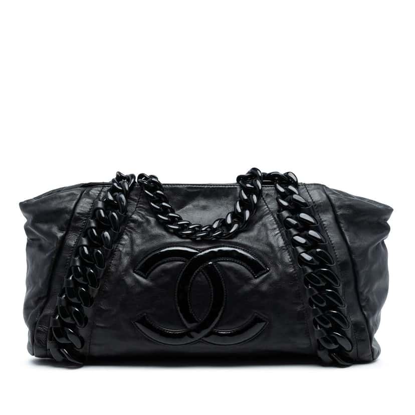 Chanel Calfskin Modern Chain Rhodoid East West Tote Black Leather Good condition - Front View
