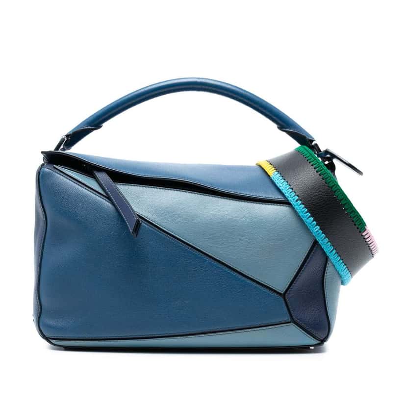 Loewe Medium Tricolor Calfskin Puzzle Satchel Blue Leather Good condition - Front View