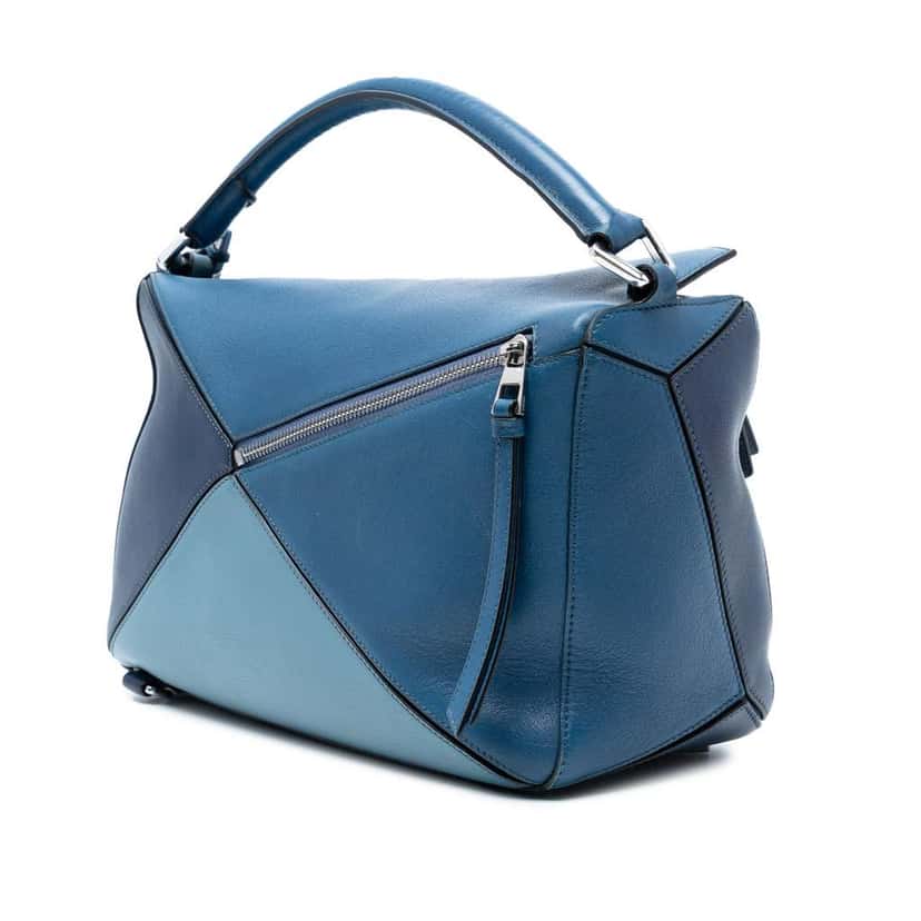Loewe Medium Tricolor Calfskin Puzzle Satchel Blue Leather Good condition - Back View