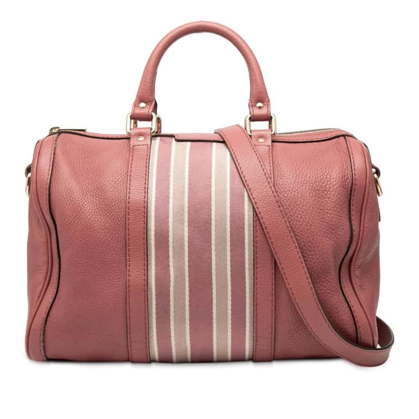 Gucci Medium Calfskin Web Joy Boston Bag Pink Leather Very good condition - Front View