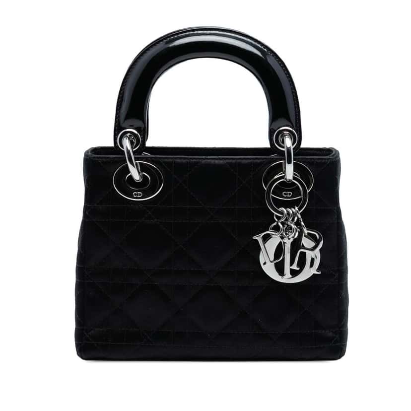 Dior Mini Satin Cannage Lady Dior Black Satin Good condition - Front View