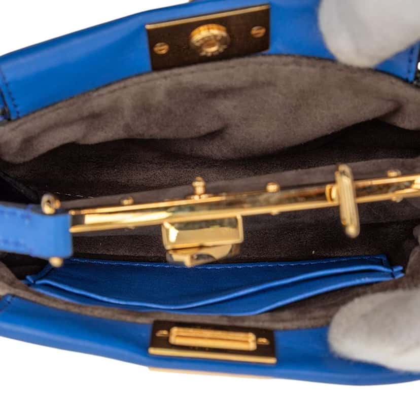 Fendi Micro Shiny Nappa Peekaboo Iconic Satchel Blue Leather Very good condition - Model View