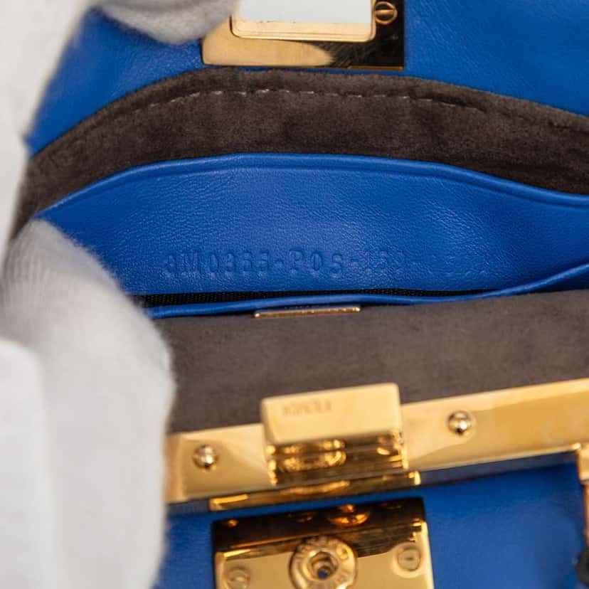 Fendi Micro Shiny Nappa Peekaboo Iconic Satchel Blue Leather Very good condition - Box View