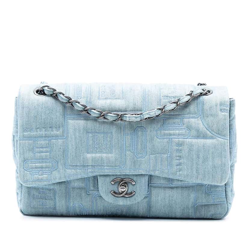 Chanel Medium Embroidered Denim Perfume Bottle Single Flap Blue Denim Very good condition - Front View
