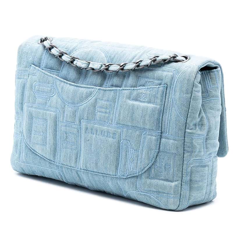 Chanel Medium Embroidered Denim Perfume Bottle Single Flap Blue Denim Very good condition - Back View