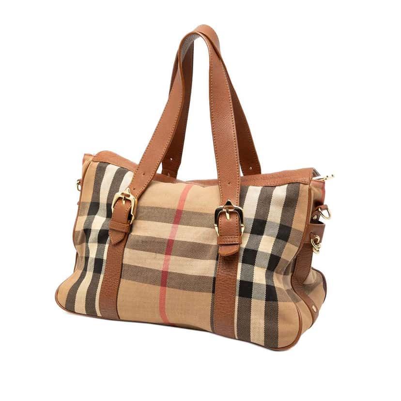Burberry Leather Trimmed House Check Canvas Handbag Brown Canvas Very good condition - Back View