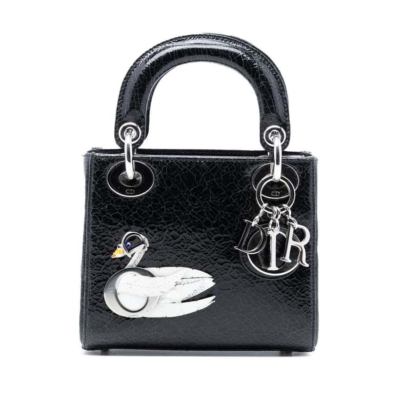 Dior Mini Deerskin Ceramic Effect Jeweled Swan Lady Dior Black Leather Good condition - Front View