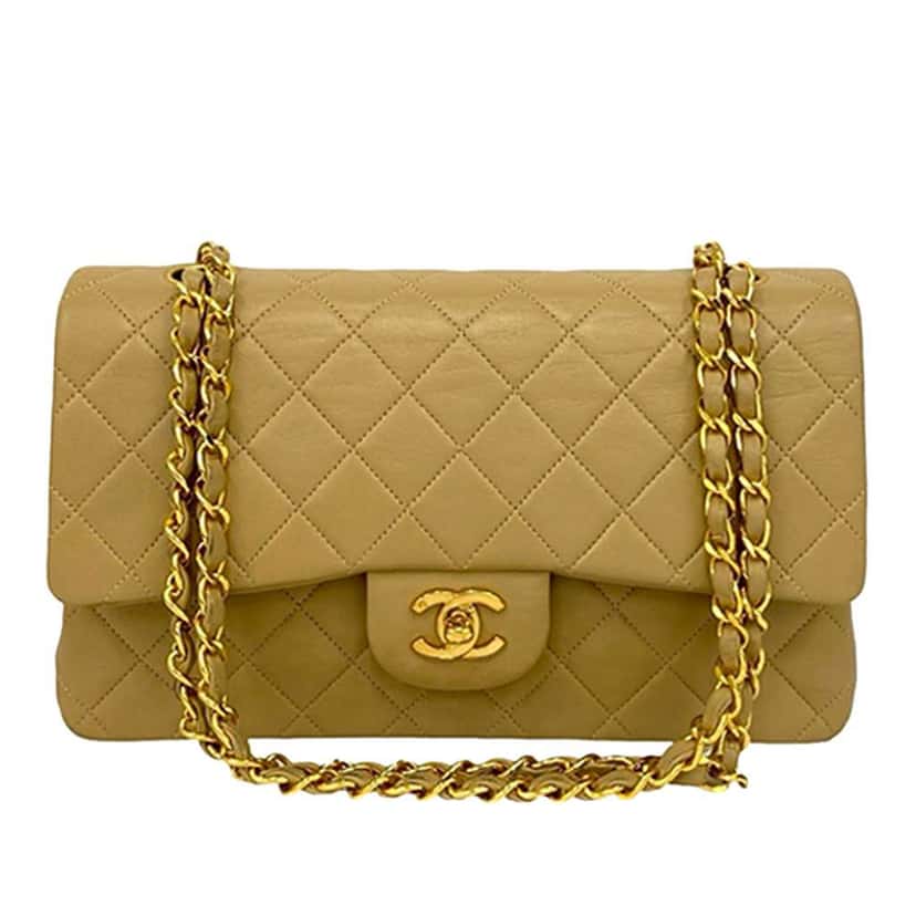Chanel Medium Classic Lambskin Double Flap Brown Leather Good condition - Front View