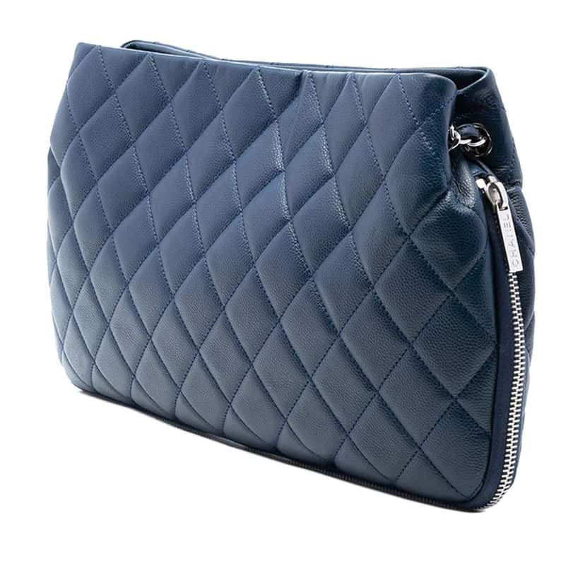 Chanel CC Quilted Caviar Expandable Tote Blue Leather Good condition - Back View