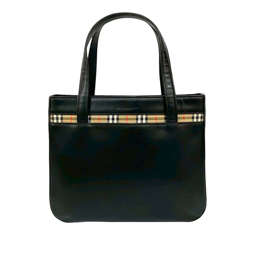 Burberry House Check Trimmed Leather Handbag Black Leather Good condition - Front View
