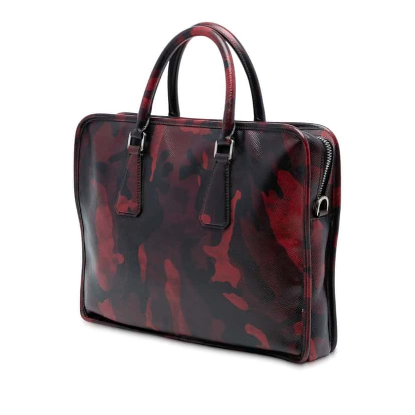 Prada Saffiano Camouflage Print Briefcase Red Leather Good condition - Back View