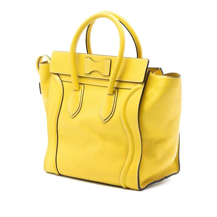 Celine Mini Calfskin Luggage Tote Yellow Leather Good condition - Back View