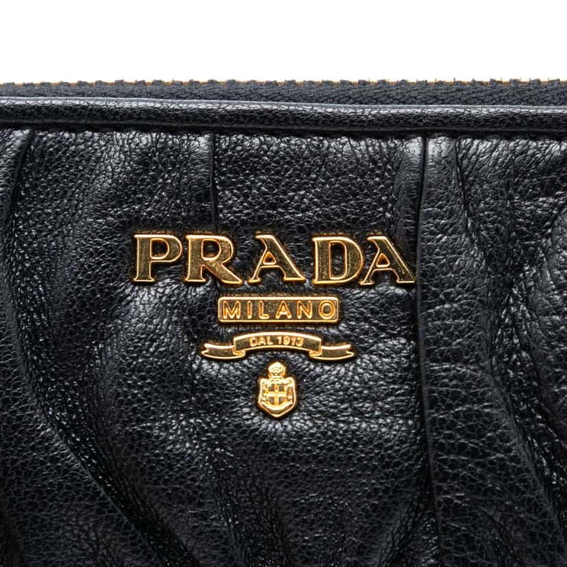 Prada Nappa Gaufre Pouch Black Leather Good condition - Box View