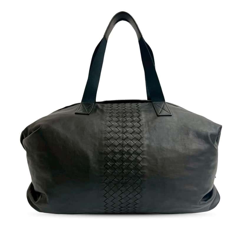 Bottega Veneta Intrecciato Trimmed Leather Duffle Bag Black Leather Good condition - Back View