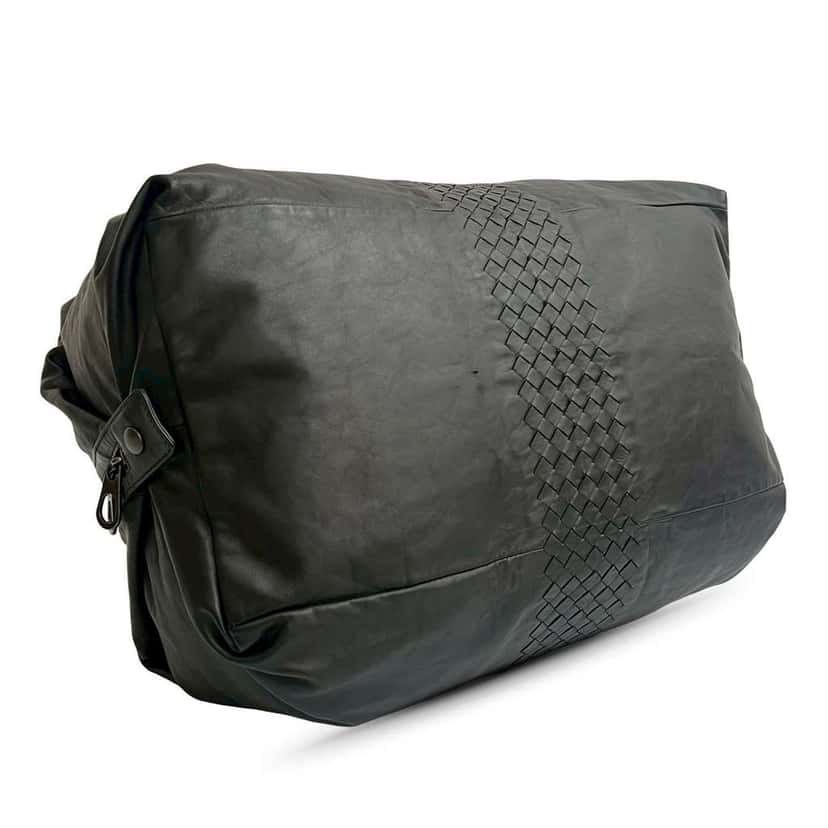 Bottega Veneta Intrecciato Trimmed Leather Duffle Bag Black Leather Good condition - Inside View