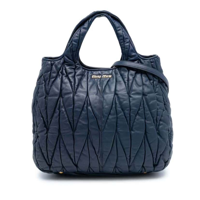 Miu Miu Matelasse Nappa Satchel Blue Leather Fair condition - Front View