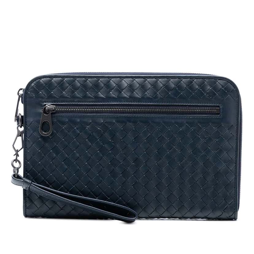 Bottega Veneta Nappa Intrecciato Clutch Blue Leather Good condition - Front View