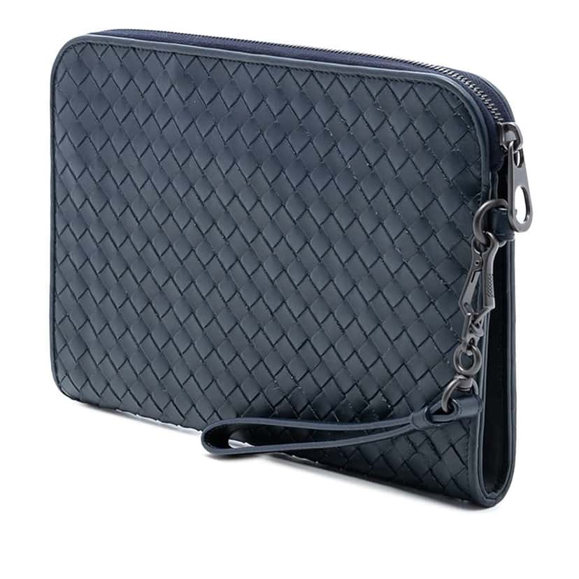 Bottega Veneta Nappa Intrecciato Clutch Blue Leather Good condition - Back View