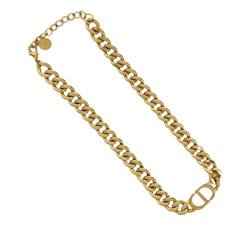 Dior Gold Plated CD Logo Chain Link Necklace Gold Metal Good condition - Front View