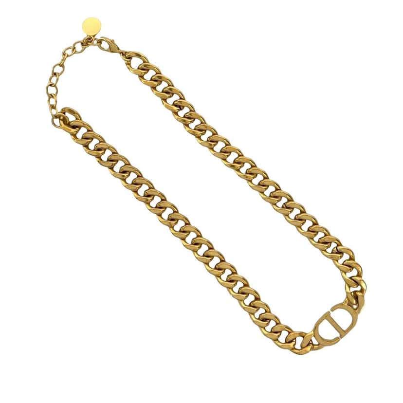 Dior Gold Plated CD Logo Chain Link Necklace Gold Metal Good condition - Back View