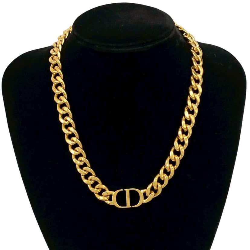 Dior Gold Plated CD Logo Chain Link Necklace Gold Metal Good condition - Model View
