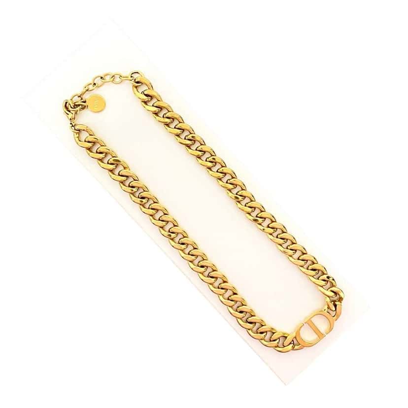 Dior Gold Plated CD Logo Chain Link Necklace Gold Metal Good condition - Box View