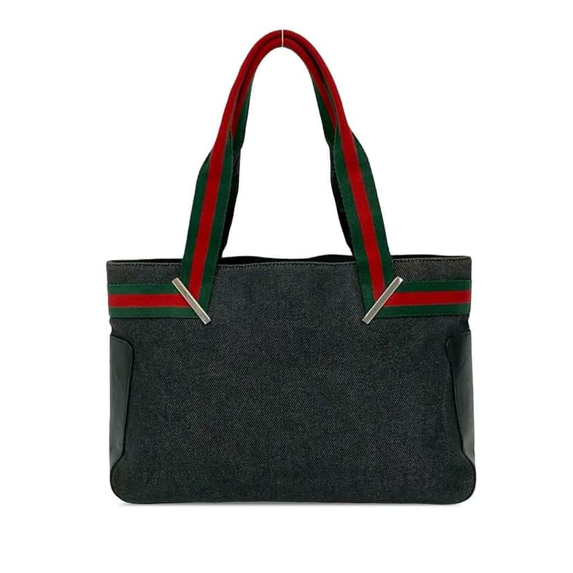 Gucci Denim Web Tote Black Denim Good condition - Front View