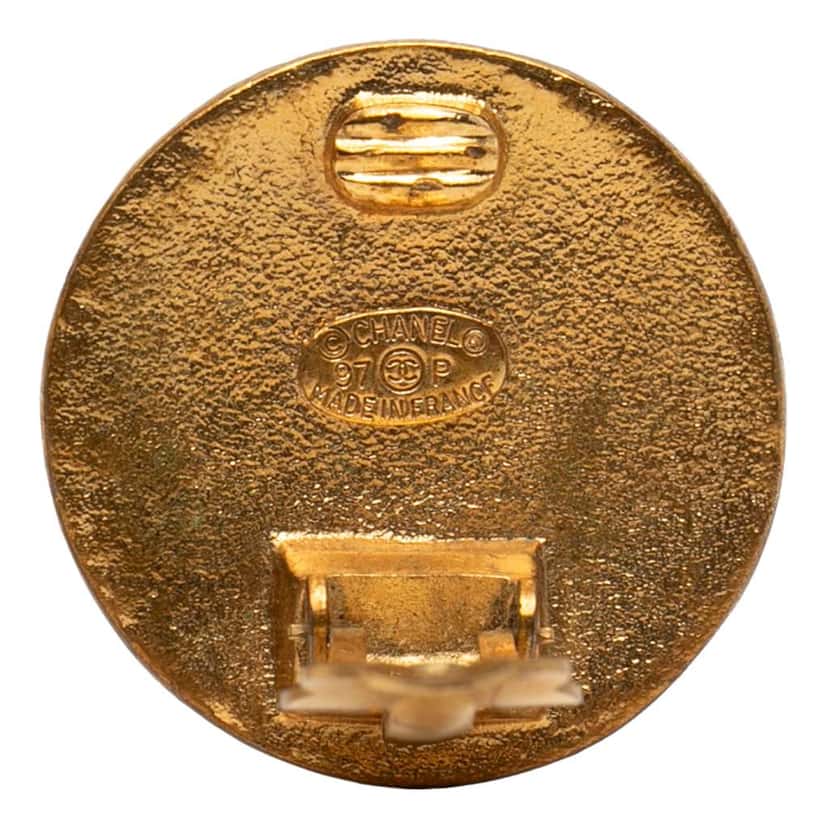 Chanel CC Gold Plated Round Clip On Earrings Gold Metal Very good condition - Inside View
