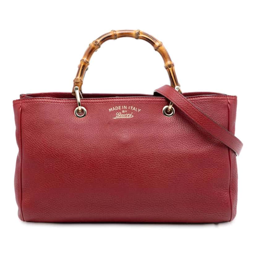 Gucci Medium Calfskin Bamboo Shopper Satchel Red Leather Good condition - Front View