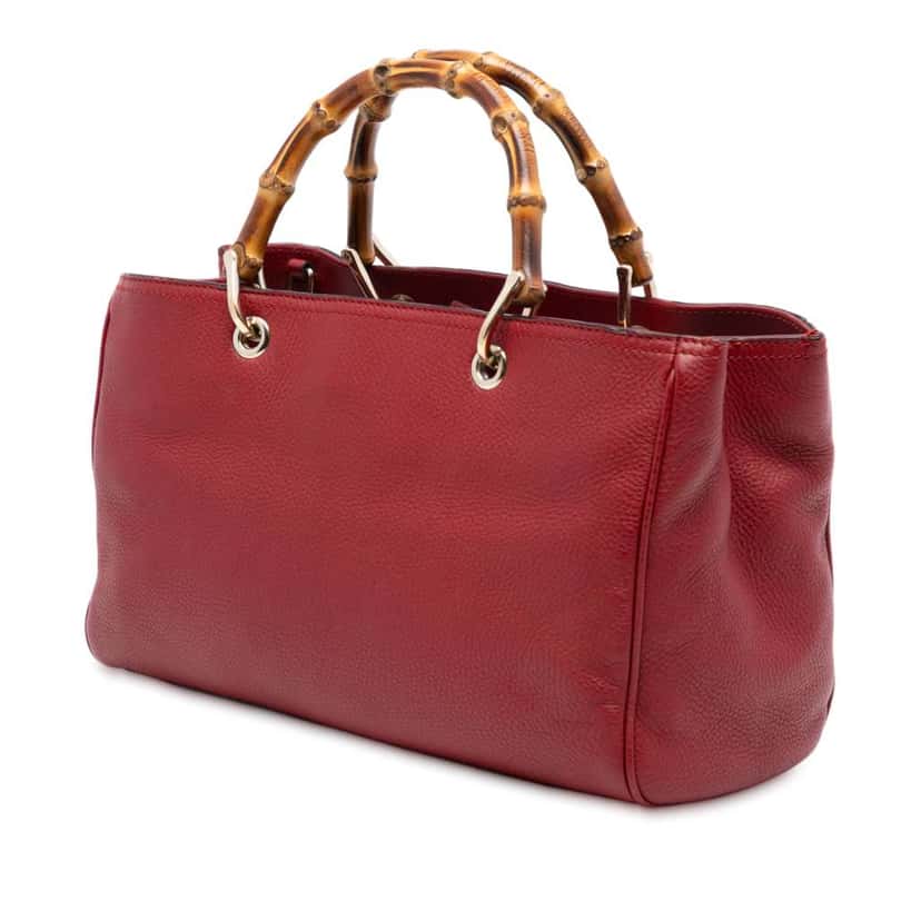 Gucci Medium Calfskin Bamboo Shopper Satchel Red Leather Good condition - Back View