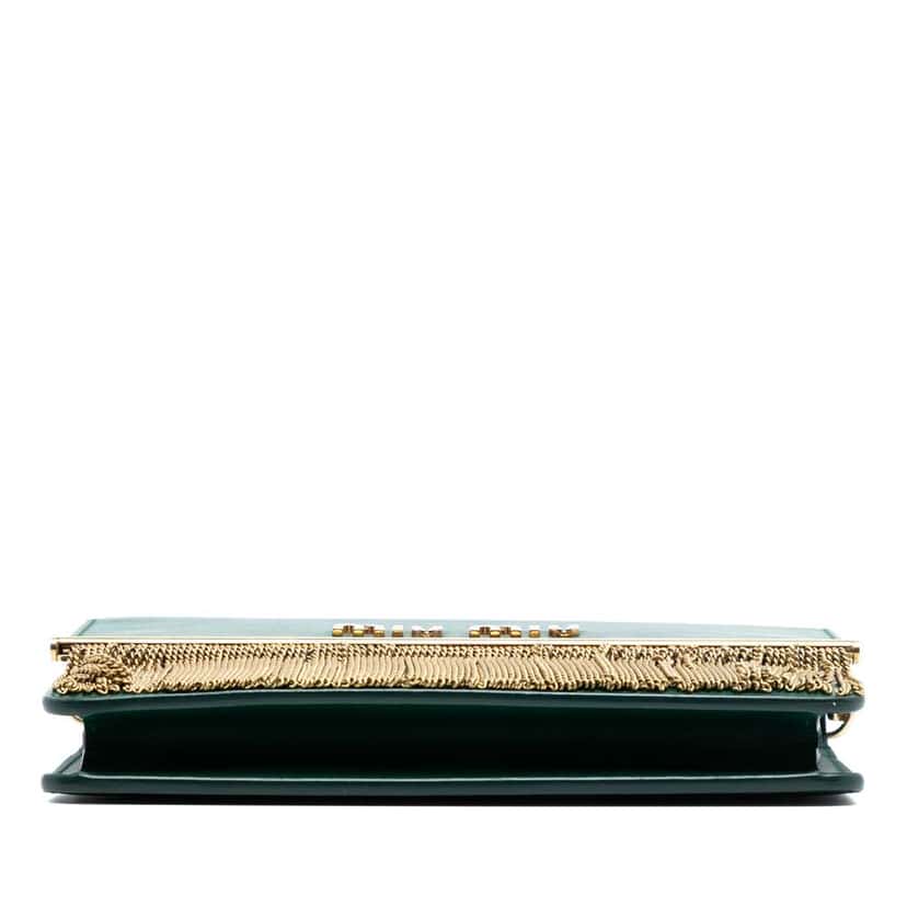 Miu Miu Leather Fringe Crossbody Green Leather Good condition - Inside View