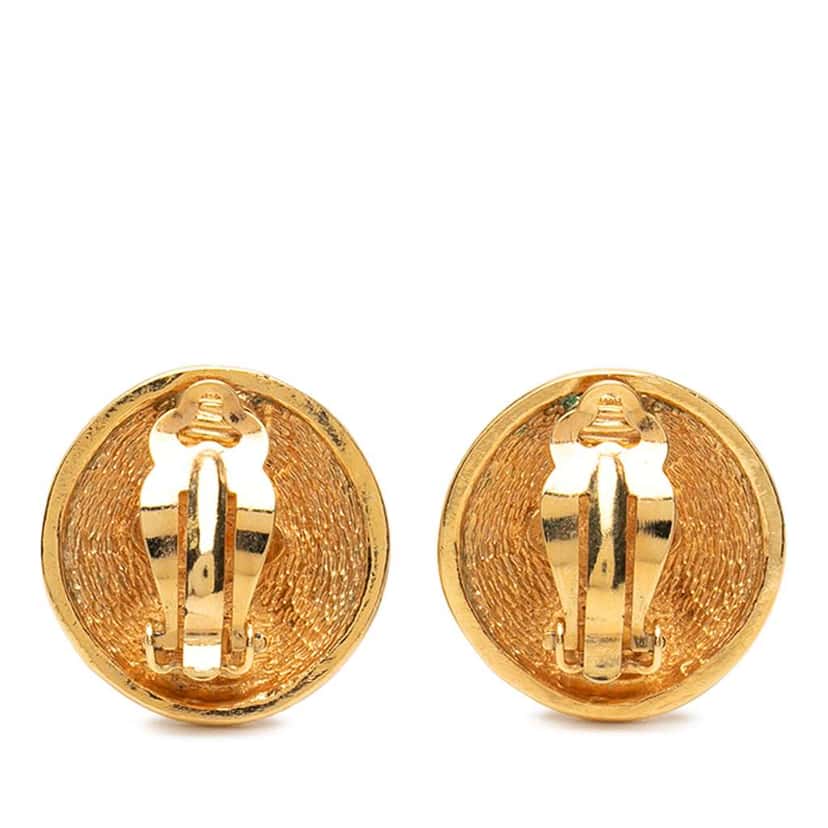 Chanel CC Gold Plated Quilted Round Clip on Earrings Gold Metal Good condition - Back View