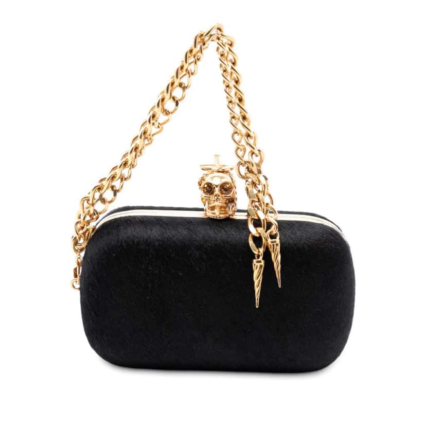 Alexander Mcqueen Pony Hair Skull Clutch Black Good condition - Front View