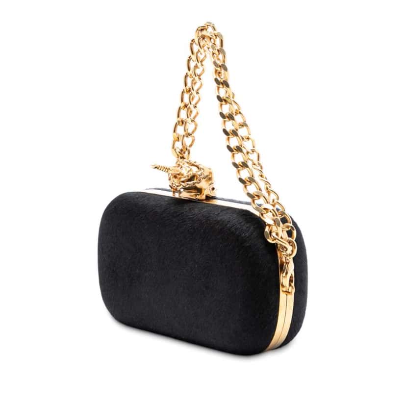 Alexander Mcqueen Pony Hair Skull Clutch Black Good condition - Back View