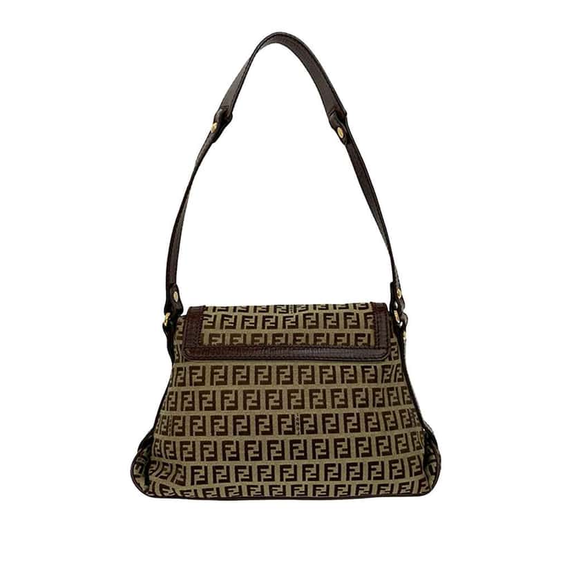 Fendi Zucchino Canvas Flap Shoulder Bag Brown Canvas Good condition - Back View