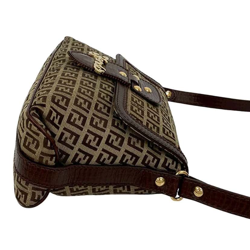 Fendi Zucchino Canvas Flap Shoulder Bag Brown Canvas Good condition - Model View