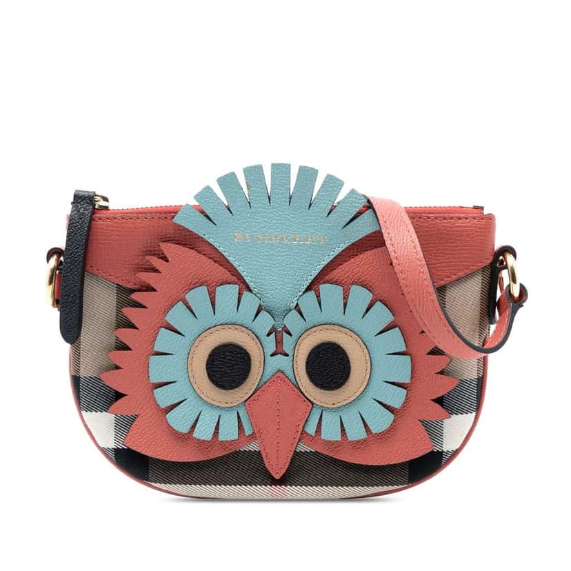 Burberry The Beast House Check Canvas and Leather Cocoa Owl Shoulder Bag Brown Canvas Good condition - Front View