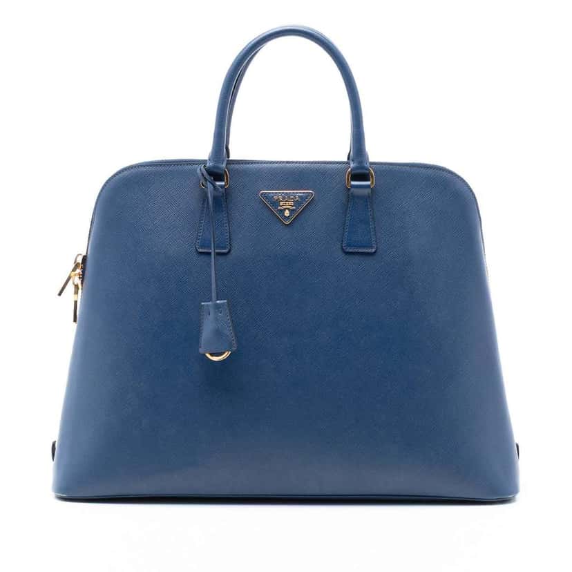 Prada Extra Large Saffiano Lux Promenade Satchel Blue Leather Very good condition - Front View