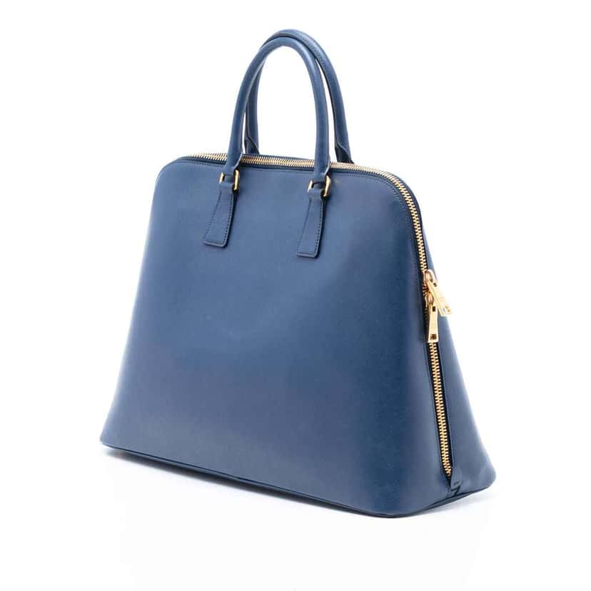Prada Extra Large Saffiano Lux Promenade Satchel Blue Leather Very good condition - Back View