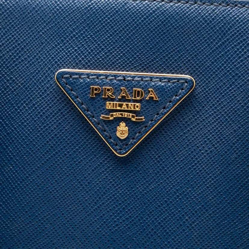 Prada Extra Large Saffiano Lux Promenade Satchel Blue Leather Very good condition - Box View
