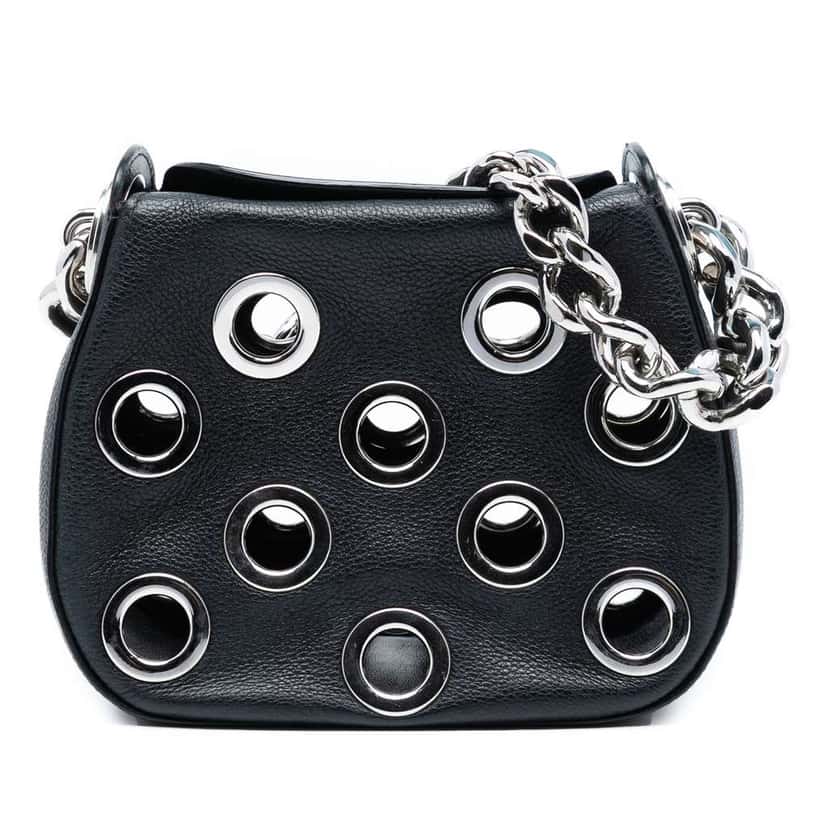 Prada Vitello Daino Grommet Handbag Black Leather Good condition - Front View