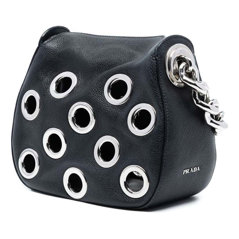 Prada Vitello Daino Grommet Handbag Black Leather Good condition - Back View